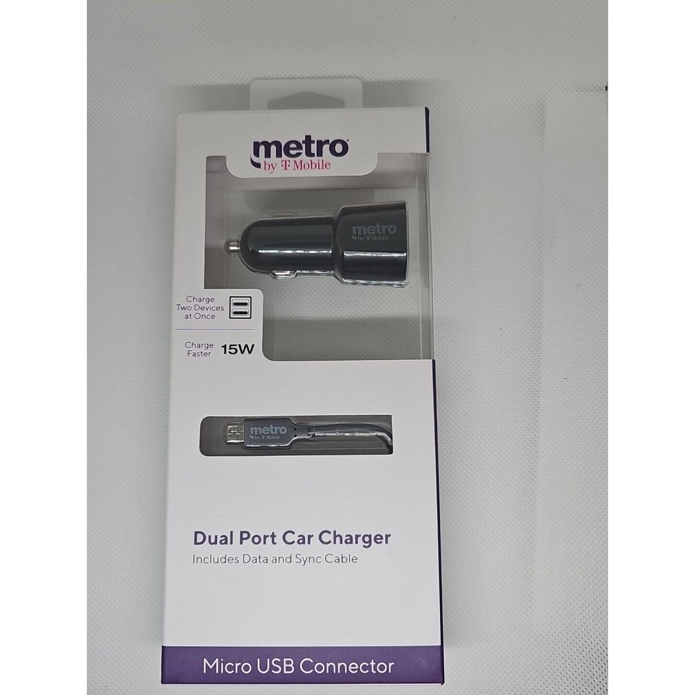 Metro Dual Port Car Charger with Micro USB Connector Data/Sync 4Ft - Rapid 15W
